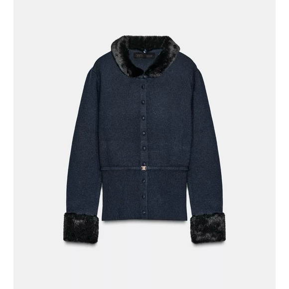 Zara Sweaters - ZARA NWT Faux Fur Trim Combination Cardigan